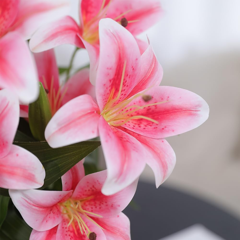 Olrla 60CM Long Artificial Lily Flower Pink for Table Centerpiece Decor | long stem, 4pcs, easy maintenance, long-Lasting Beauty, DIY arrangement, for indoor home decor, office, hotel lobby