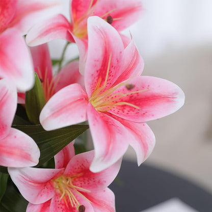 Olrla 60CM Long Artificial Lily Flower Pink for Table Centerpiece Decor | long stem, 4pcs, easy maintenance, long-Lasting Beauty, DIY arrangement, for indoor home decor, office, hotel lobby