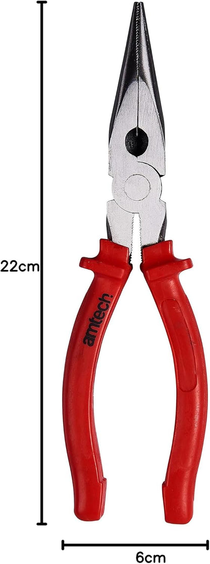 Amtech - 200mm (8in) Superior Long Nose Pliers, Drop Forged, PVC Slip Guards