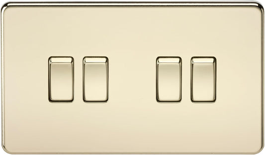 Knightsbridge SF4100PB Screwless 10 A 4-Gang 2 Way Switch, Polished Brass