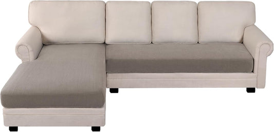 BellaHills Sectional Sofa Covers Sofa Seat Cushion Covers L Shape Separate Cushion Couch Chaise Cover for Sectional Sofa (Chaise + 3 Seater, Taupe)