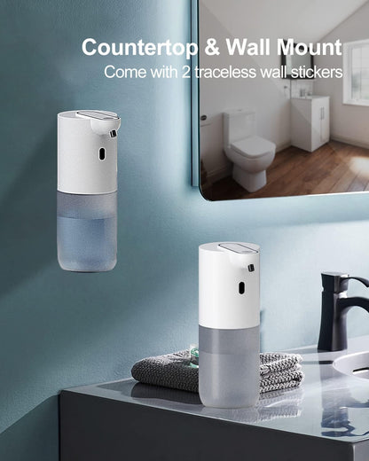 Automatic Soap Dispenser & 400 ML Rechargeable Non-Touch with 4 Adjustable Foam Quantity for Wall Mounting with Infrared Motion Sensor - Automatic Cleaning, White