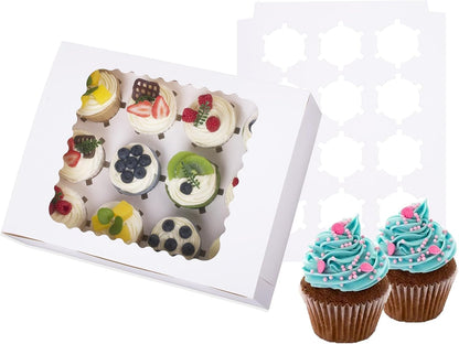 6-Set Cupcake Boxes Hold 12 Cupcakes, Muffins and Pastries, Food Grade Bakery Carrier Boxes with Windows and Inserts