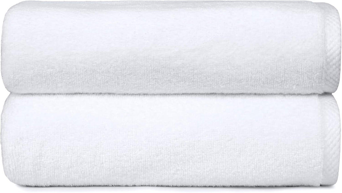Amazon Basics Bath Towels, 100% Cotton Quick Dry Towel Set, Soft and Absorbent, 70 x 140 cm, White, 2-Pack