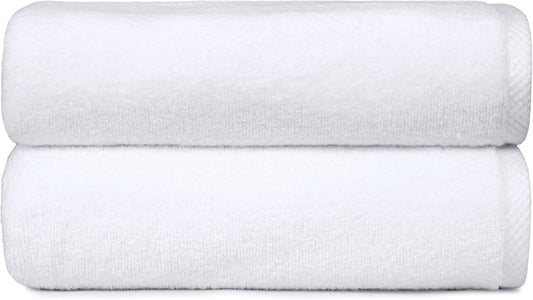 Amazon Basics Bath Towels, 100% Cotton Quick Dry Towel Set, Soft and Absorbent, 70 x 140 cm, White, 2-Pack