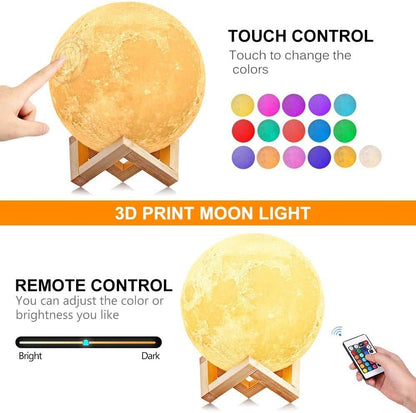 AGM LED Moon Lamp, 3D Printed Night Light, Remote Control Mood Lamp