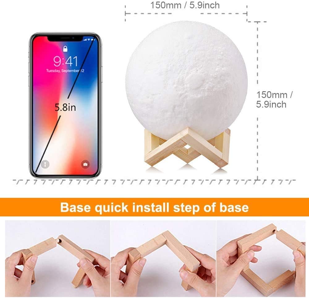 AGM LED Moon Lamp, 3D Printed Night Light, Remote Control Mood Lamp