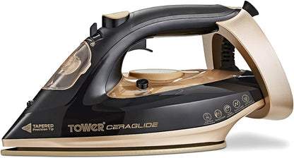 Tower Steam Iron 3100W, Extra-Long 3m Cord for Flexible Ironing, Fast Heat-Up, 190g Steam Boost for Fast Crease Removal, Ceramic Soleplate, 360ml Tank, Gold & Black (T22021GLD)