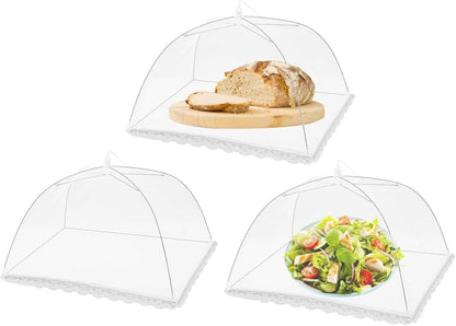 3 Pack Food Covers Mesh Nets Tents Foldable Umbrella Pop up Net Dome Outdoor Food Storage Protector Collapsible Domes for Fruit Dish Picnic Outside Fly Mosquitoes Bugs - 14 Inch