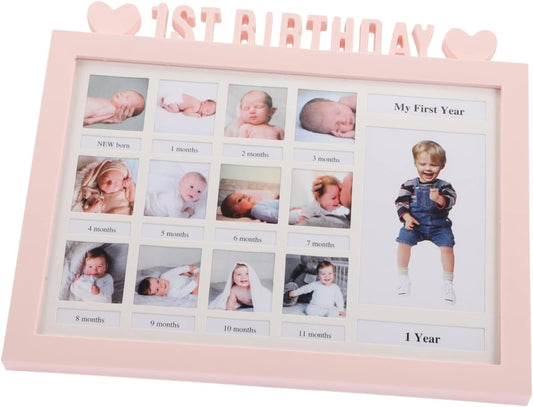 1st Birthday Gift Picture Frame Baby First Birthday Photo Frame Baby Girls Boys My First Year Picture Frame Album Baby Shower Keepsake Birthday Decoration Newborn Xmas Memories Christening Gift
