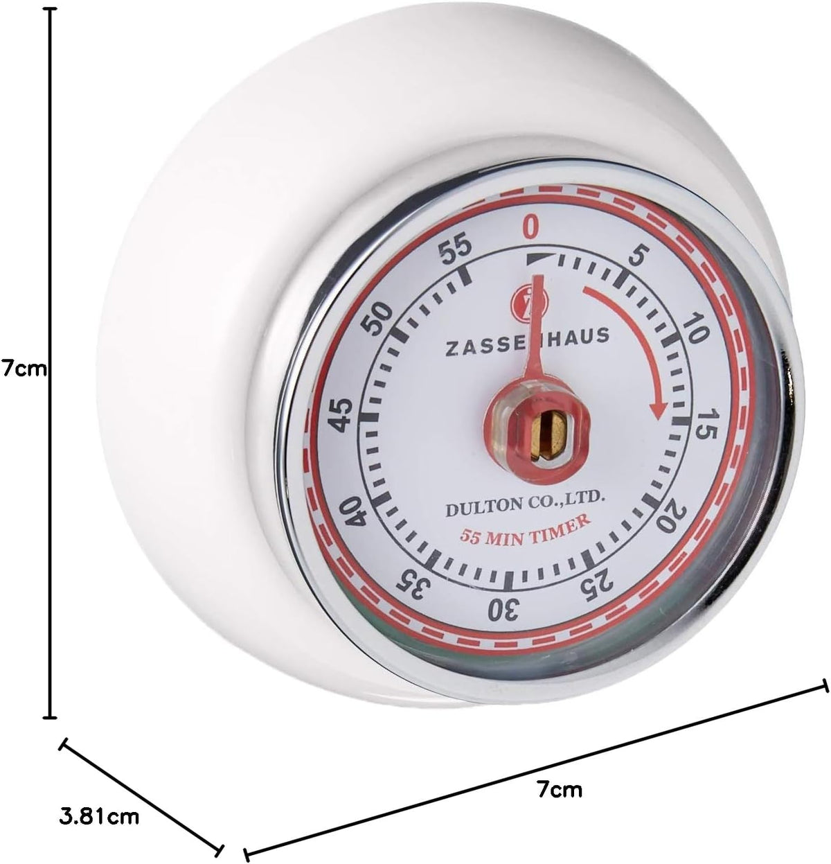 Zassenhaus Magnetic Retro Kitchen Timer, Classic Mechanical Cooking Timer (White)