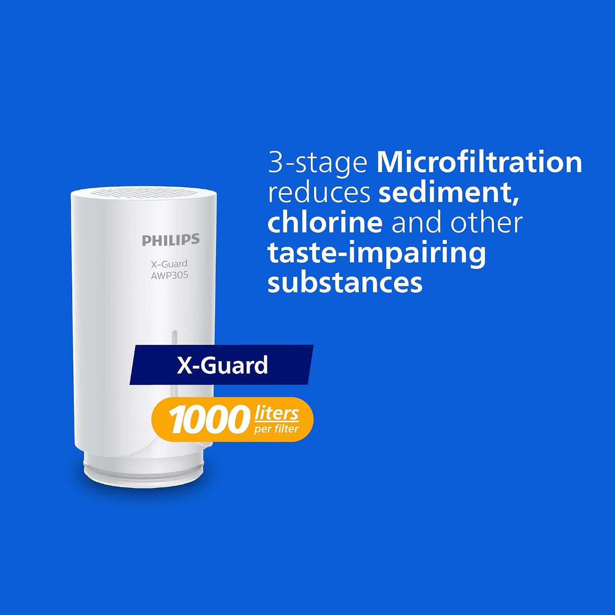 Philips Water Ontap Filter AWP3703 MICROFILTRATION, 1000 L filtration capacity, reduces chlorine, sediment, and other taste-impacting substances (Packing May Vary), White