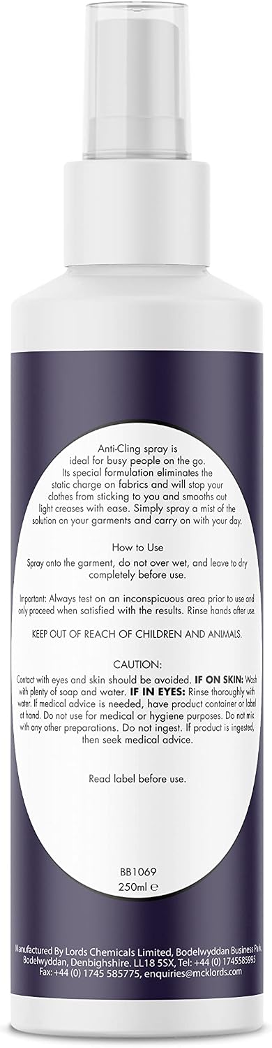 BritishBasics Anti-Cling/Static Charge Spray | for Clothes, Garments and Other Fabrics, 250ml,Clear