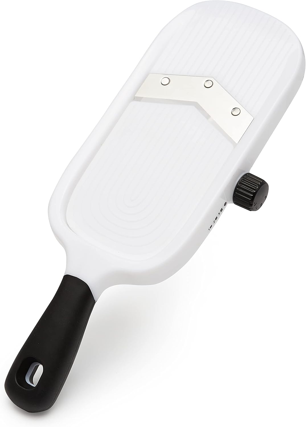 Amazon Basics Mandoline Slicer, Hand-Held Potato Vegetable Fruit Slicer with 3 Adjustable Settings and Safety Guard, 28.7 x 11.4 x 6.4 cm, White