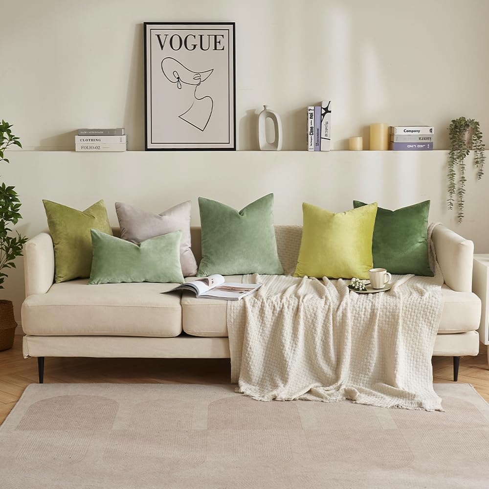 MIULEE Velvet Cushion Covers 45 x 45 Green Sofa Cushions 2 Pieces
