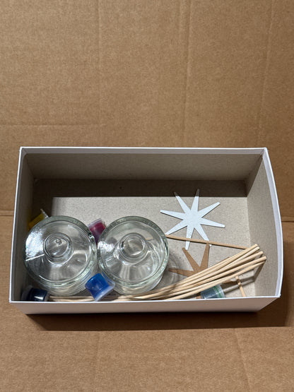 House of Crafts Glass Painting Diffuser, Single Craft Kit Set, Multicoloured, Includes 2 Glass Fragrance Diffuser Bottles, Silver Outline Stickers, 5 Paints, Brush, Reed Diffuser Sticks, Instructions