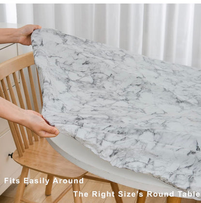 GRISHA Waterproof Round Tablecloth,Elastic Edged Fitted,Oilcloth,PVC,Wipeable,Outdoor circular plastic cover. (Grey Marble, 114x142cm)