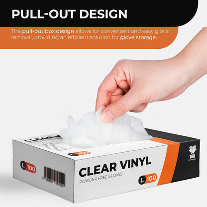Clear Vinyl Gloves, 100 Count, Clear Disposable Gloves (100, Large)