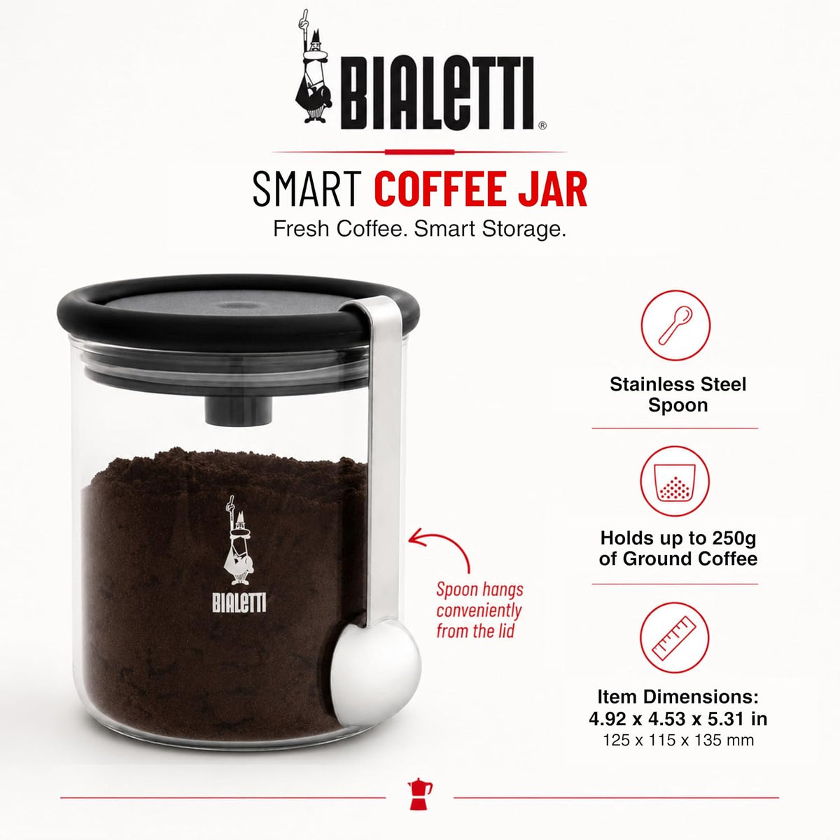 Bialetti Moka Coffee Jar 250 g (with Cap), Glass, (Without spoon)