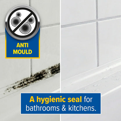 Dryzone Silicone Sealant White Anti-Mould - Waterproof Premium Sanitary-Grade, Low VOC Sealant for Bathroom and Kitchen