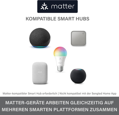 Sengled LED Smart Light Bulb (E27), Matter-Enabled, Multicolour, Works with Alexa, 60W Equivalent, 800LM, Instant Pairing, Matter-Compatible Platform Required, 2.4 GHz, Wi-Fi, 1-Pack