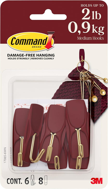 Command Medium Wire Hooks, 6 Light Brown Hooks and 8 Adhesive Strips