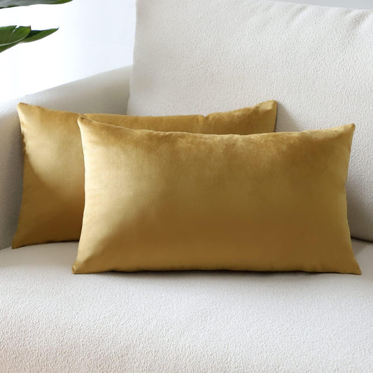 Sungeek Pack of 2 Velvet Cushion Covers Soft Decorative Pillow Covers with Invisible Zipper Luxury Throw Pillow Cases for Home Decor Sofa Bedroom Living Room 30x50cm Gold