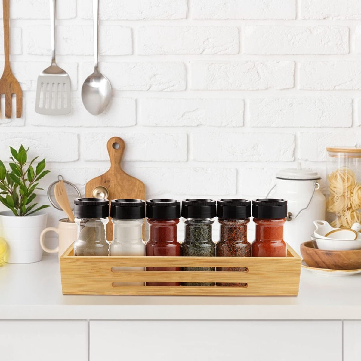Bamboo Spice Rack Wall Mounted, 4 Pcs Cupboard Spice Rack