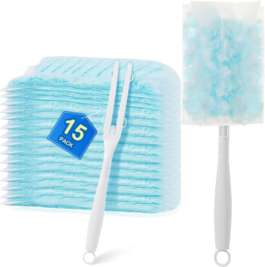 30 Pack Duster Refills Compatible with Flash Dusters, Multi Surface 180 Degree Disposable Dusters Refills with Handle, Duster for Cleaning Furniture, Office, Blinds, Car