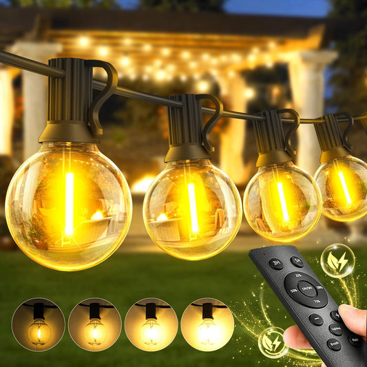 Garden Outdoor Lights Mains Powered - 100ft 30M Festoon Light String LED | Waterproof, Dimmable, Outside Pergola Party Decorations Patio Gazebo Wedding Backyard Yard Terrace, Electric Festival Hanging