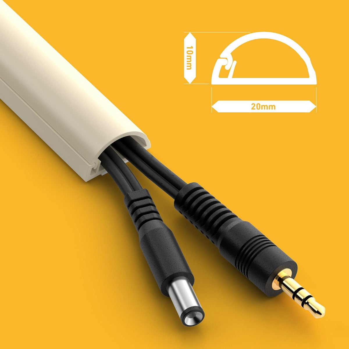 D-Line 20x10mm Cable Trunking 4m Multipack, Half Round Profile, Self-Adhesive Wire Cover, Paintable Cable Management - 10x 20mm (W) x 10mm (H) x 40cm Lengths and Accessories - Magnolia