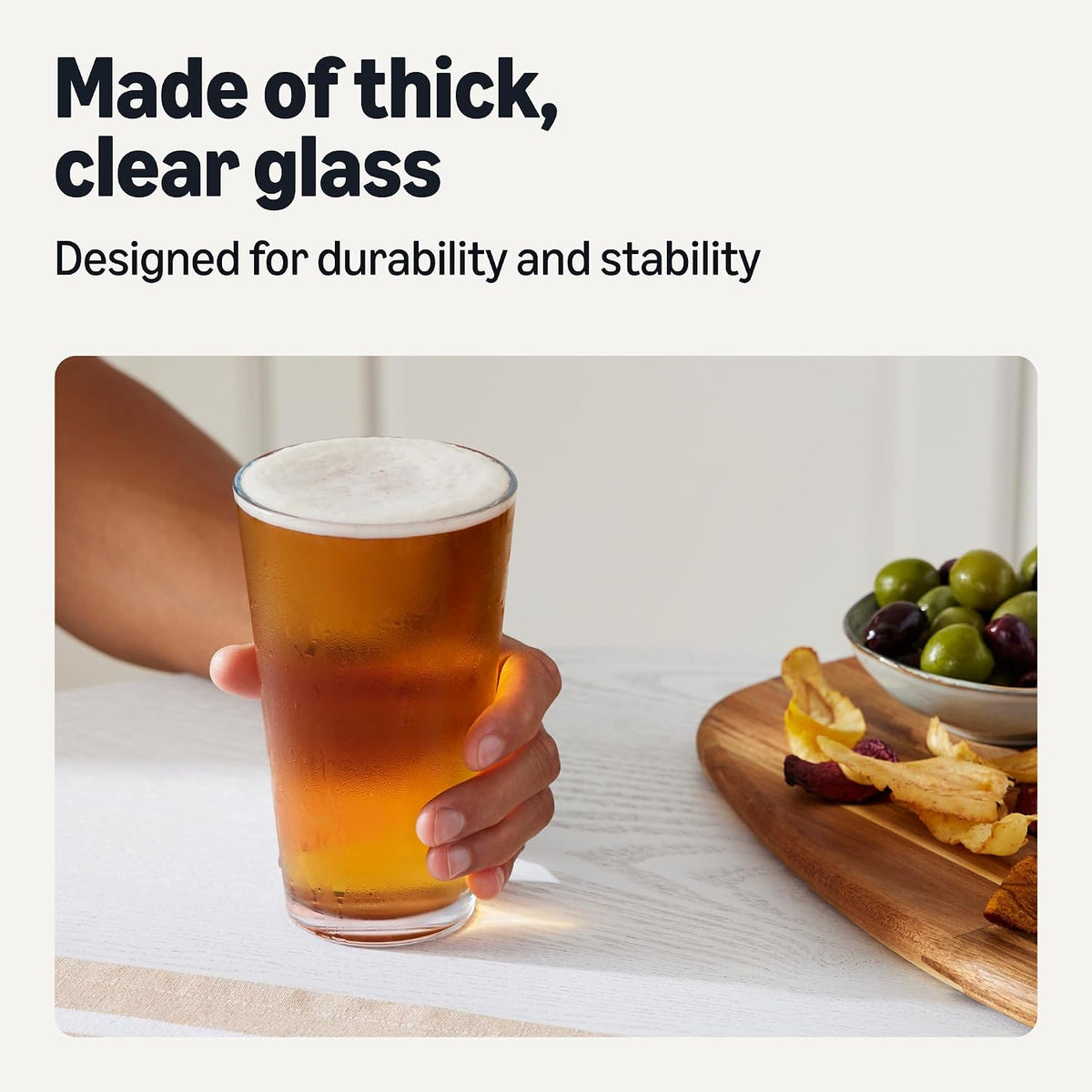 Amazon Basics Pint Glasses, 6-Piece Set, 473ml, Dishwasher-Safe