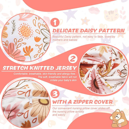 Baby Nursing Pillow Cover for Breastfeeding, Infant Removable Feeding Pillowcase Cute Pattern Newborn Slipcover Cushion Cover for Girls Boys 69 x 52cm (Pink)