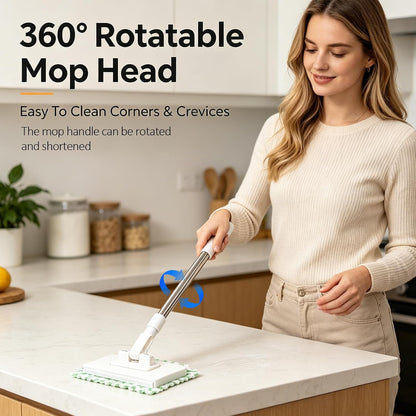 Lazy Mop for Cleaning Floors Mop With Pressure Clamping System Mini Mops no Need to Wash by Hand one-Touch Replacement 10 dry Sweeping Cloths, Suitable for Kitchens, Walls and Windows