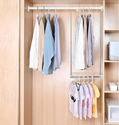 Adjustable Hanging Closet Rod, Extender Hanging Rod, Closet Hanging Organizer, Heavy Duty Closet Bar, Hanging Rod (1 Pack, Chrome)