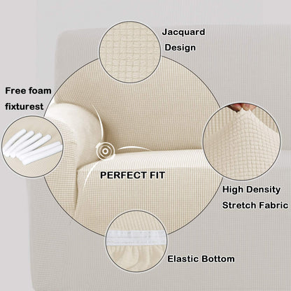 BellaHills Super Stretch Sofa Covers Couch Covers Sofa Slipcovers Furniture Protector for Sofas/Kids/Pets | Form Fitted Jacquard with Elastic Bottom, Thick Soft Non Slip (3 Seater，Natural)
