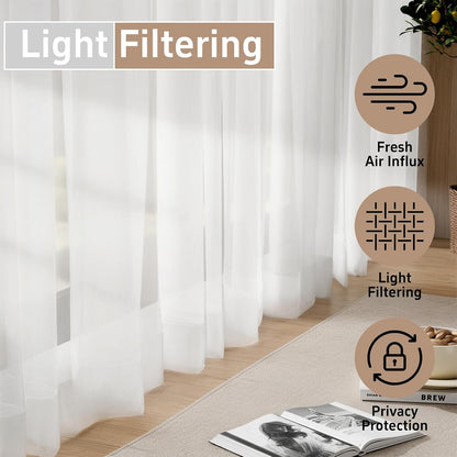 White Voile Curtains 45 Drop, 1 Panel Rod Pocket W56xL45 Inch | See Through Net Curtains for Windows Washable Sheer Curtain Panel for Living Room, Bedroom, Kitchen 142 x 114cm Drop Single