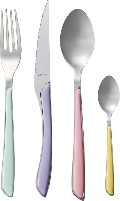 Amefa ECLAT Pastels 16 Piece Cutlery Set for 4 – 4 Pastel Colours – Mix & Match Coloured Handles – 18/0 Stainless Steel – Modern Cutlery with Mint, Lilac, Pink & Yellow Handles