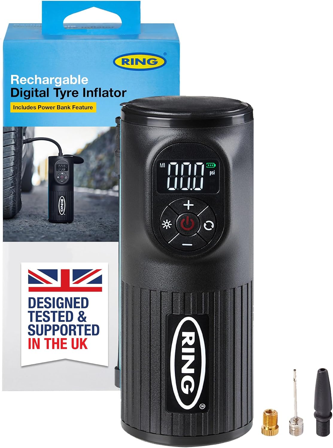 RING TYREINFLATE GO 2 Tyre Inflator Air Compressor, Cordless & Rechargeable