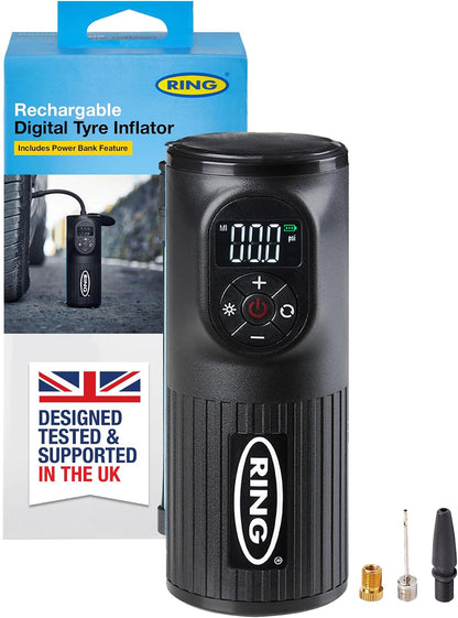 RING TYREINFLATE GO 2 Tyre Inflator Air Compressor, Cordless & Rechargeable