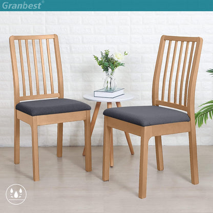 Granbest Stylish Waterproof Dining Chair Seat Covers Set of 4, High Stretch Dining Chair Seat Cushion Slipcovers Washable Seat Protector for Banquet, Kitchen, Party, Hotel (Grey, Set of 4)