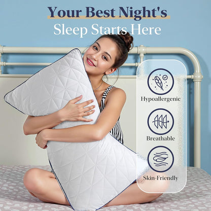 BedStory Bed Pillows 2 Pack - Luxury Hotel Quality Hypoallergenic Microfibre with Neck Support, Machine Washable, Standard Size 42 x 70 cm
