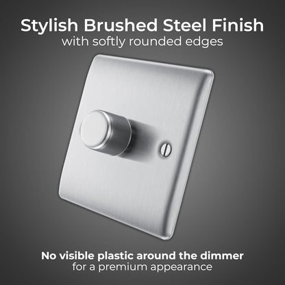 BG Electrical Single Dimmer Intelligent Light Switch, Brushed Steel, 2-Way 400 W NBS81P-01