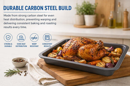 31cm Non-Stick Oven Tray – Durable Carbon Steel Baking Tray, Dishwasher Safe, Multi-Purpose Roasting & Baking Pan, Oven Safe to 230°C