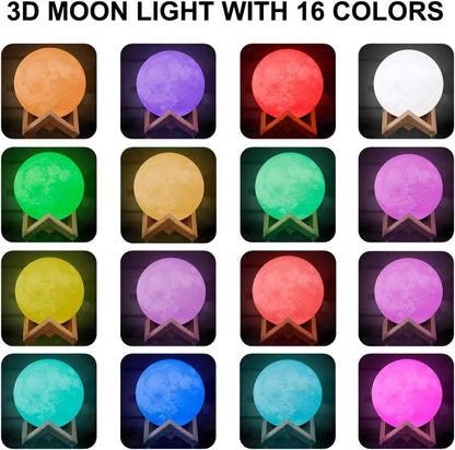 AGM LED Moon Lamp, 3D Printed Night Light, Remote Control Mood Lamp