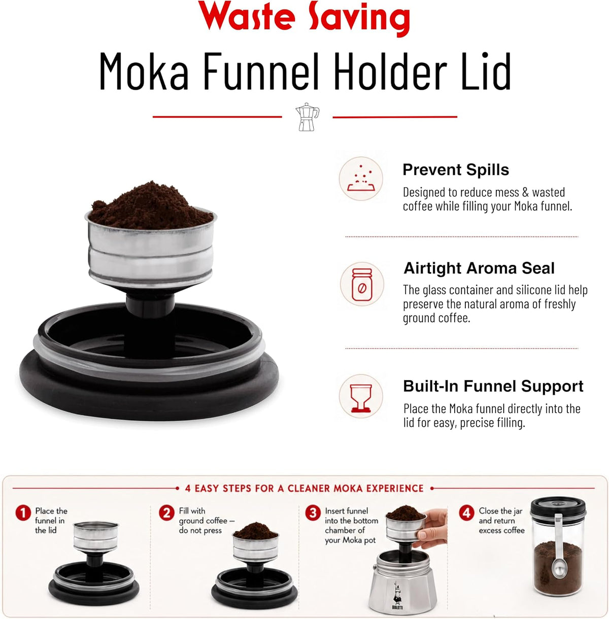 Bialetti Moka Coffee Jar 250 g (with Cap), Glass, (Without spoon)