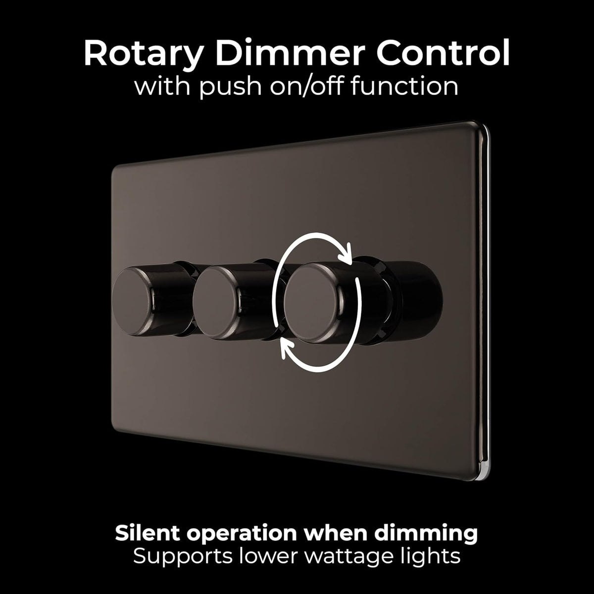 BG Electrical Intelligent Triple Wall Dimmer Switch, 2 Way, Screwless Front Plate, Premium Flatplate, Black Nickel, 200W, FBN83