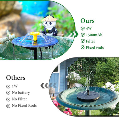 AISITIN 4W Solar Water Fountain with 1500mAh Battery, 2024 Upgraded Metal Stand Solar Powered Fountain Pump with 1 Flower Nozzle, Solar Fountains Water Feature for Garden, Bird bath, Ponds