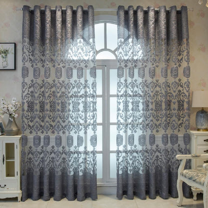 Amidoudou 1 Pair Luxury European Sheer Curtains Hollow Embroidered Tulle Curtains for Bedroom Living Room (Gray,63x90 Inch)