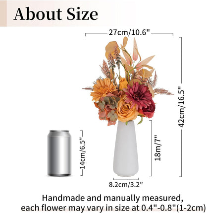 BLOSMON Autumn Flowers Artificial in Vase: Fall Fake Flower Bouquet in Vases for Table Centrepieces - Orange Red Faux Silk Arrangements Home Party Decorations